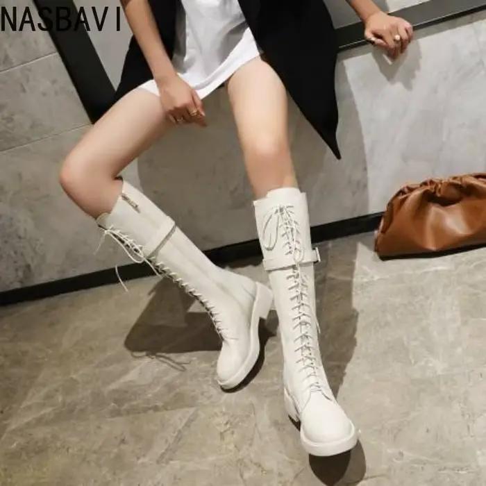 NASBAVI nouvelles Bottes longues pour femmes automne bout rond