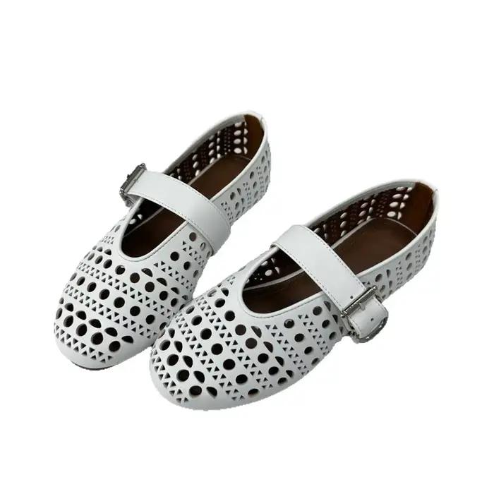 Chaussures plates Mary Jane en résille tendance pour femme, à talon bas, bout rond, semelle extérieure en caoutchouc, respirantes et faciles à enfiler