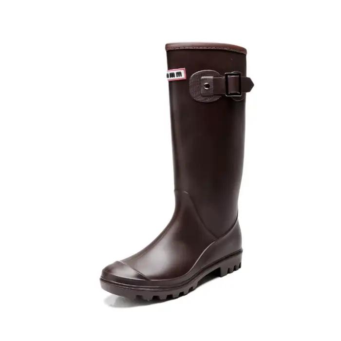 Bottes de pluie pour femmes, bottes hautes imperméables, bottes longues antidérapantes à enfiler, chaussures de cuisine en caoutchouc avec boucle, chaussures de pluie imperméables en PVC