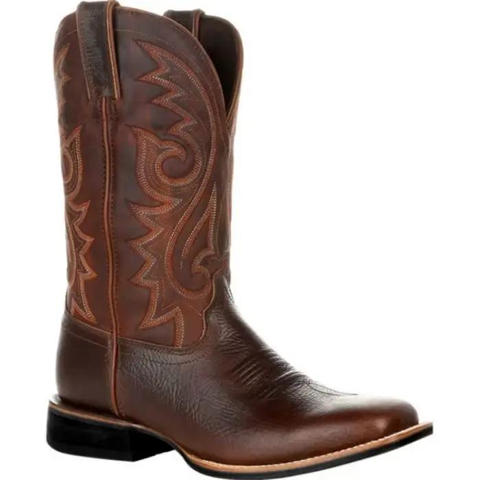 Bottes Western en cuir faites à la main pour hommes et femmes, bottes de cowboy mi-mollet, chaussures d'équitation unisexes, noir et marron, punk, nouveau, 2023