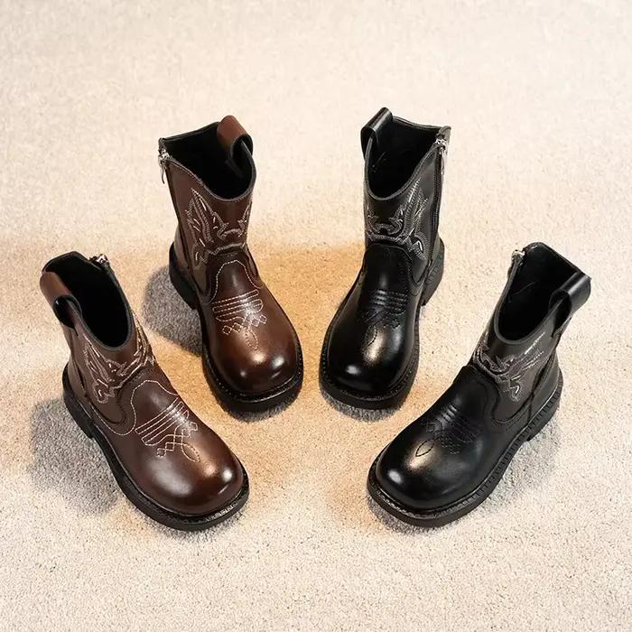 Bottes de cowgirl en cuir PU pour filles, bottes courtes imperméables, bottes de cheval, bottes pour enfants occasions spéciales