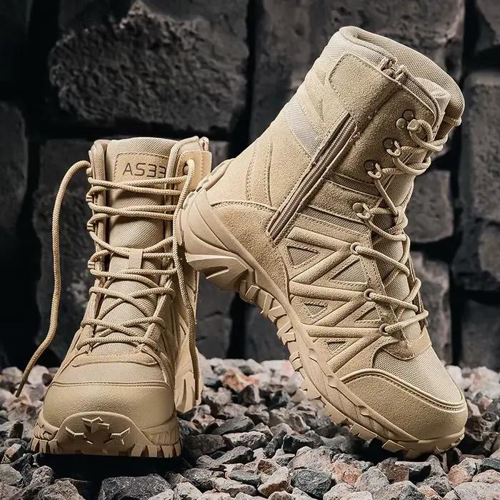 Bottes mi-mollet pour hommes, chaussures montantes tactiques du désert, bottes de moto de Style rétro, chaussures de randonnée en plein air, de Camping, bottines confortables