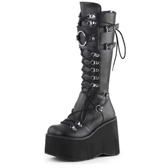 Punk gothique plate-forme bottes pour femmes Cosplay compensées mi-mollet femmes bottes concepteur fond épais décontracté genou haute botte Botas Mujer
