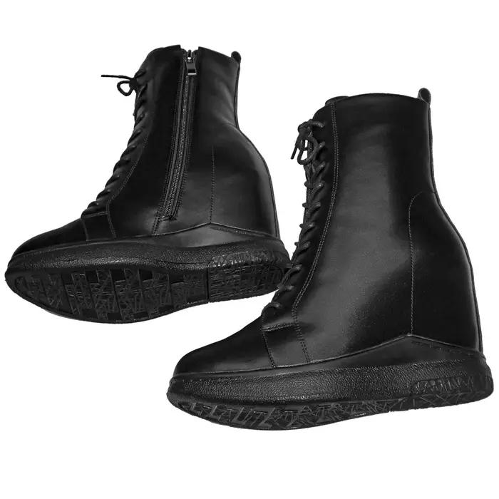 Bottes de neige en cuir véritable pour femmes, talons hauts, doublure en peluche, semelle en caoutchouc, plate-forme compensée, chaussures hiver décontractées pour femmes