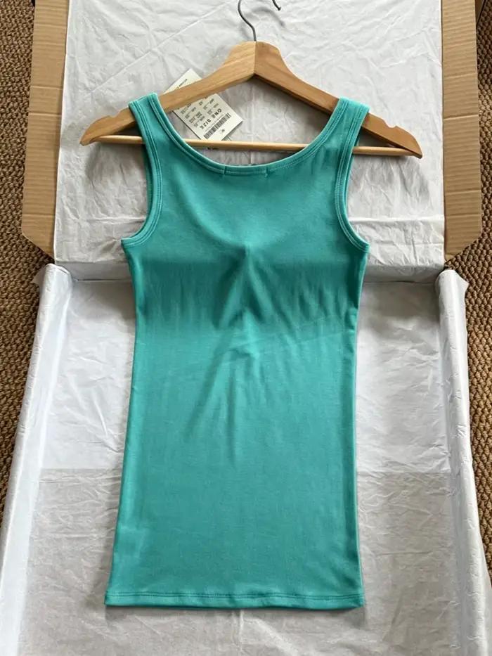 Débardeurs slim à boutons turquoise pour femmes, nouvelle collection été, streetwear simple, gilets sans manches polyvalents, camisoles vintage basiques en coton Y2K