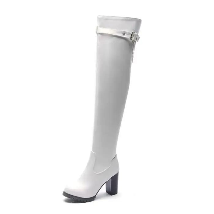 Bottes au dessus du genou pour femmes, mode, talons hauts épais, robe noire chaude, longue plateforme, cuissardes hautes, grande taille 50 T7-5
