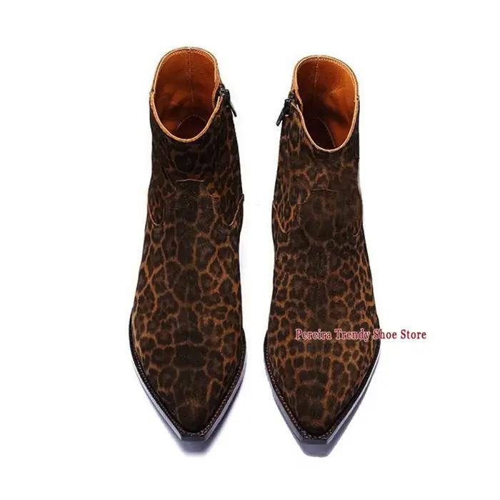 Bottes Chelsea à talons épais imprimé léopard, bottes courtes tendance rétro en cuir véritable avec fermeture éclair, chaussures pour hommes faites à la main, nouvelle collection printemps automne