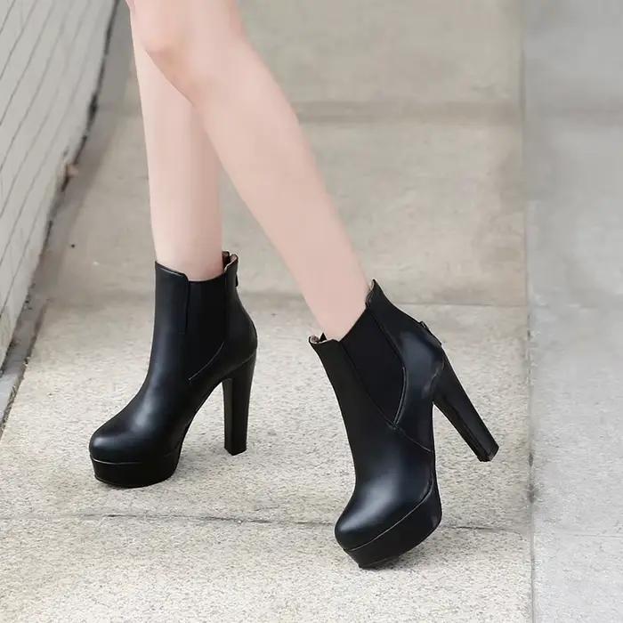 Bottines à plateforme Sexy à talons hauts pour femmes, chaussures de soirée à talons noirs et blancs, grande taille 48 50
