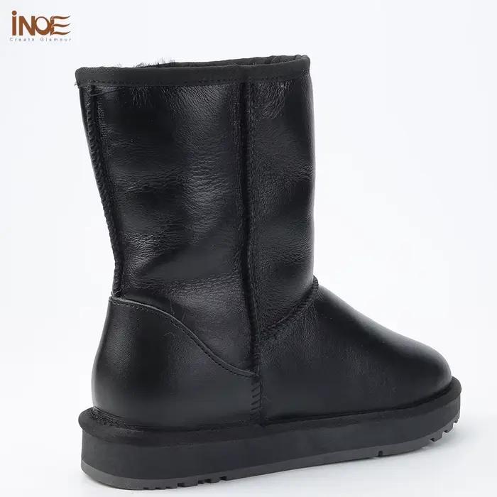 Bottes d'hiver classiques pour femmes INOE, en cuir de mouton véritable double face, chaussures thermiques, doublure en fourrure de mouton, imperméables