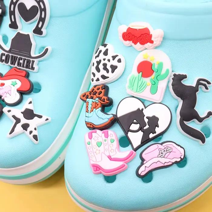 Bottes de cowboy en PVC pour garçons et filles, chapeau de cowboy, breloques de chaussures pour bracelets, sandales, chaussures pour adultes, accessoires de bouton, 1 à 18 pièces