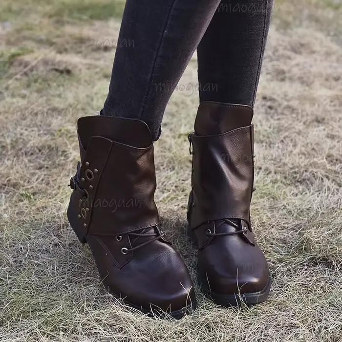 Bottines britanniques Oxfords à talons hauts escarpins en cuir marron bout rond chaussures de bureau à lacets pour femmes occasions spéciales