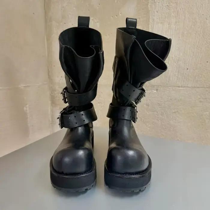 Bottes de moto modernes Vintage à gros bout rond pour hommes