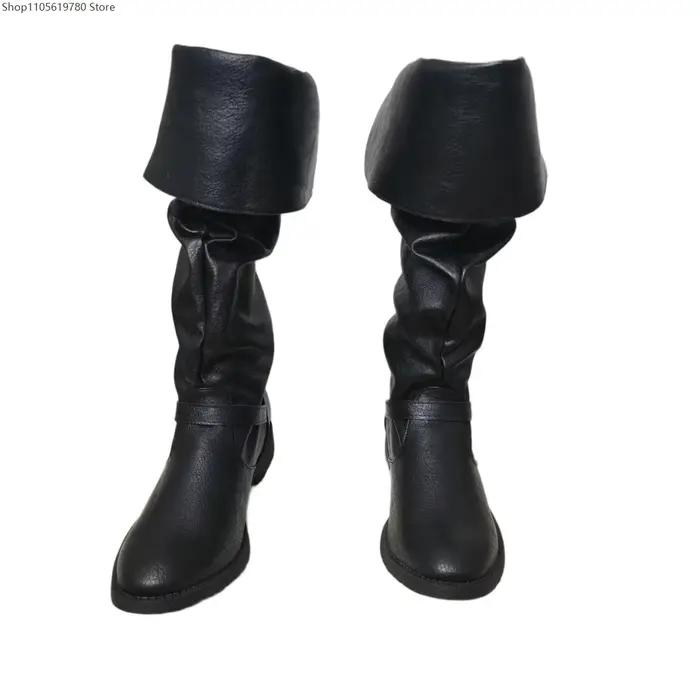 Bottes hautes pour hommes style punk sombre 2026, médiéval, Renaissance, rétro européen, pour Halloween, fête, jeu de rôle quotidien, chaussures confortables