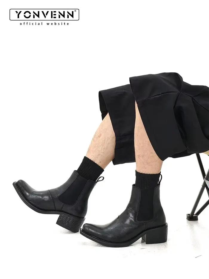 Bottes Chelsea en cuir de vache lavé faites à la main pour hommes Goodyear