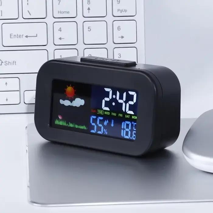 Horloge de station météo avec affichage couleur – Moniteur de température et d'humidité, rétroéclairé pour enfants et adolescents, parfait pour la chambre à coucher et le bureau du dortoir