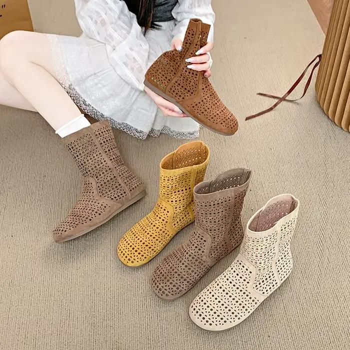 Bottes d'été tendance à bout fermé pour femme – Respirantes, plates, basses, minimalistes, polyvalentes pour l'extérieur, à surface souple