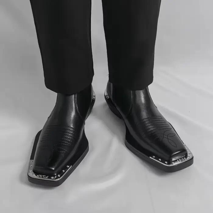 Hommes bout carré bottes Style britannique affaires botte en cuir mode décontracté haut