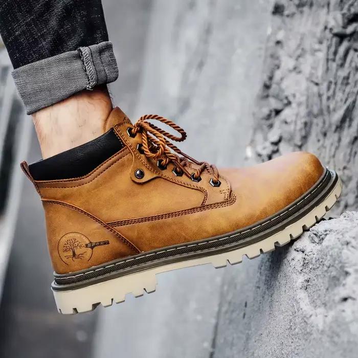 Bottes de moto montantes style britannique pour hommes robustes antidérapantes mi-mollet pour randonnées et travail en plein air