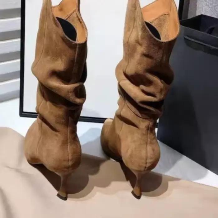 Bottes plissées en daim de vache à bout pointu, nouvelle collection automne, antidérapantes et résistantes à l'usure