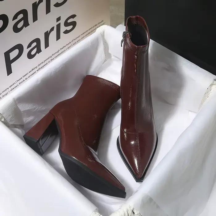 Bottines d'hiver en cuir verni pour femmes