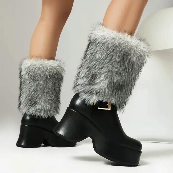 Bottes de neige chaudes en fausse fourrure pour femmes