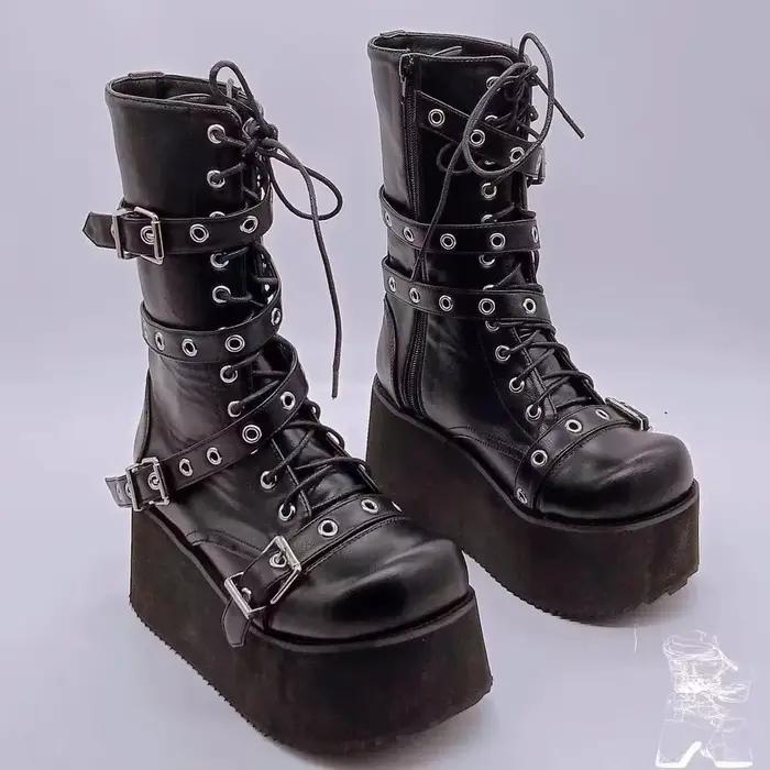 Grande taille 43 automne femmes bottes boucle bout rond compensées plate-forme