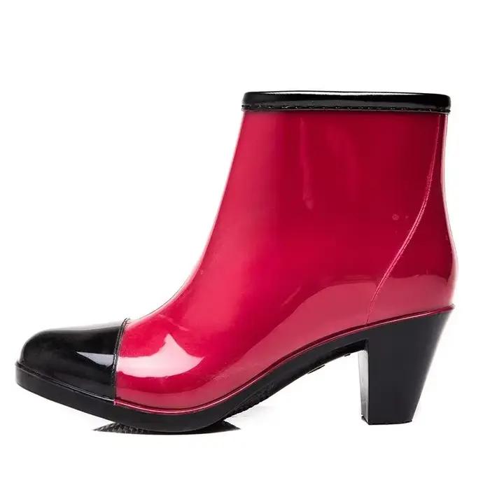 Designer de luxe femmes grosses bottes de pluie talons chaussures en caoutchouc imperméable Pvc jardin travail galoches