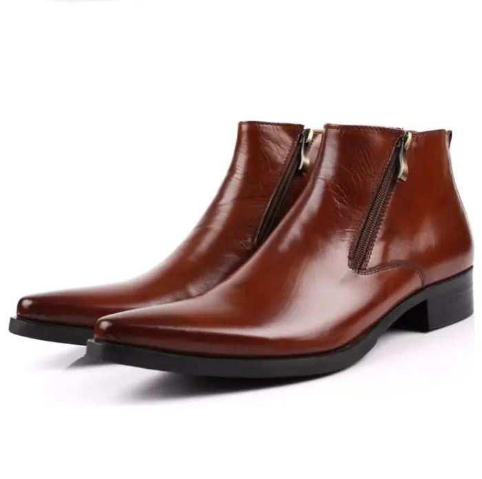 Bottes courtes formelles anglaises en cuir véritable pour homme, style britannique, bout pointu, ajustement parfait, semelle en caoutchouc, doublure en cuir, chaussures élégantes pour toutes les occasions