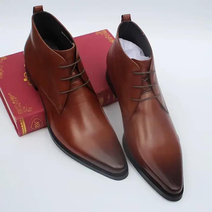 Version européenne de bottes montantes en cuir pour hommes
