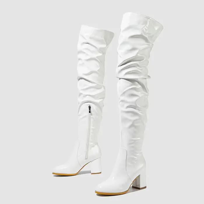Veyke-Cuissardes de moto en cuir verni plissé pour femmes