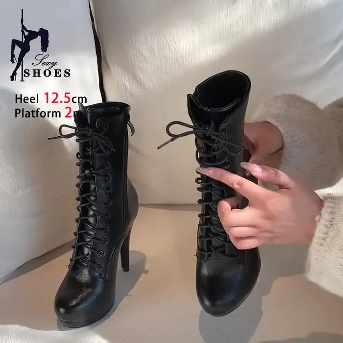Bottes courtes rondes à talons hauts pour femmes