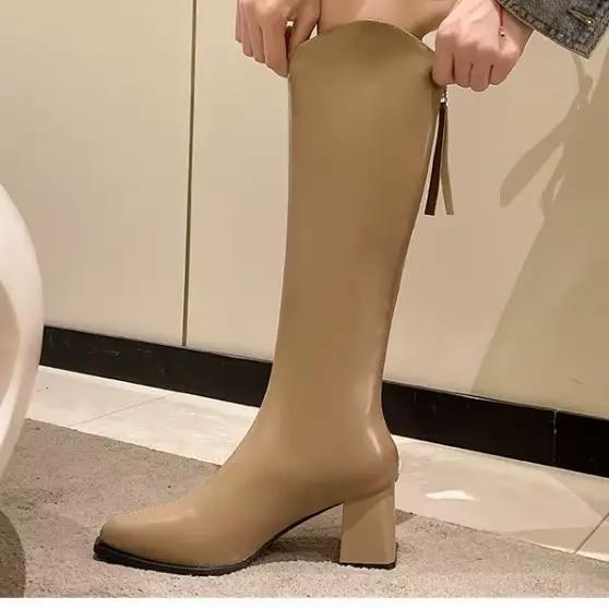 Bottes pour femmes de grande taille, décontractées et élégantes, style romain, à talon épais, bout pointu, mi-mollet, pour l'automne et l'hiver