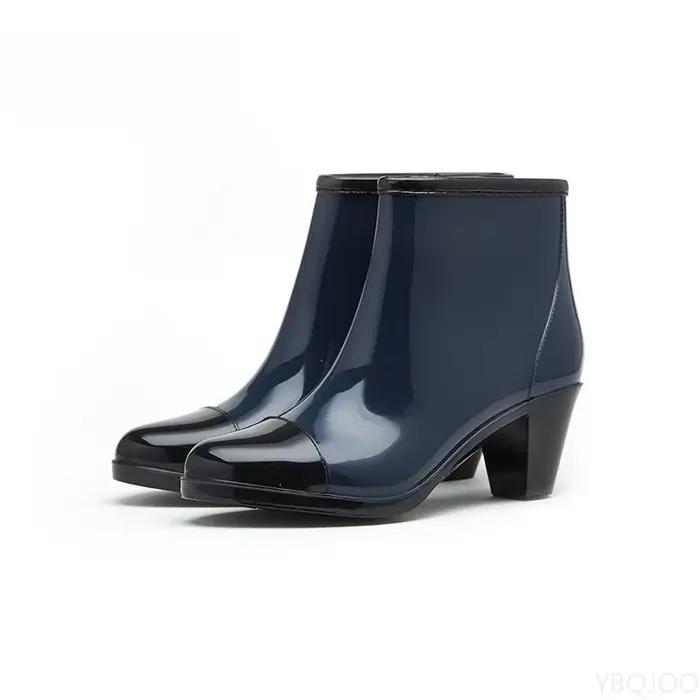 Dames talons épais chaussures en caoutchouc de luxe concepteur bottes de pluie femmes imperméable Pvc cheville jardin