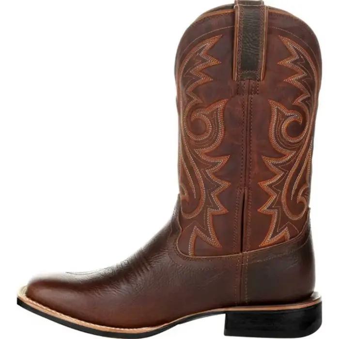 Bottes Western en cuir faites à la main pour hommes et femmes, bottes de cowboy mi-mollet, chaussures d'équitation unisexes, noir et marron, punk, nouveau, 2023