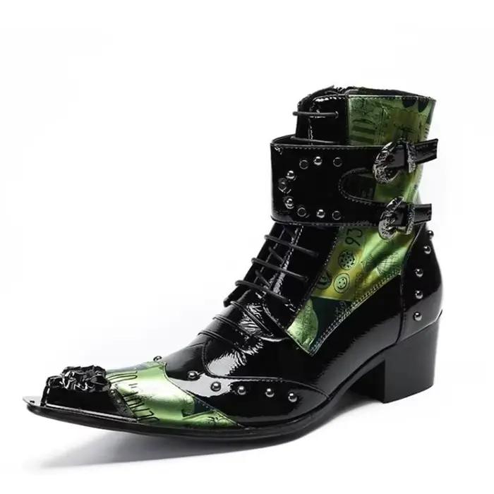 Bottes pointues en cuir verni pour hommes