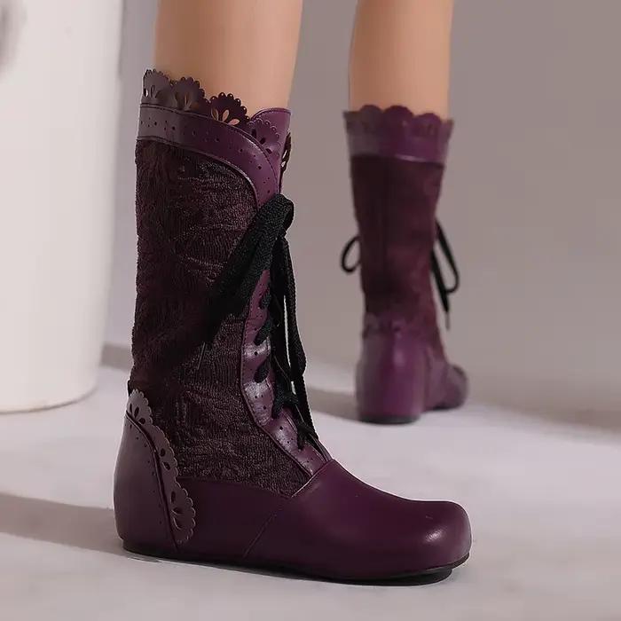 Bottes victoriennes pour femmes, bottines hautes gothiques à lacets, Costume de Cosplay, chaussures Vintage de sorcière médiévale Renaissance
