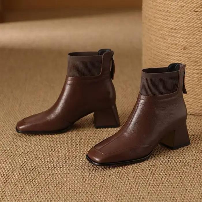 2025 nouveau automne dames botte à talons grossiers en plein air chaussure antidérapante rétro fermeture éclair mode bottes confort décontracté chaussures pour femmes Botas