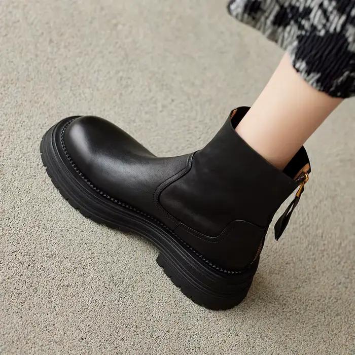 Bottines marron ArdenFurtado pour femmes en cuir de vache, décorées de boucles, style britannique, faites à la main, avec fermeture éclair arrière, pour l'automne et l'hiver.