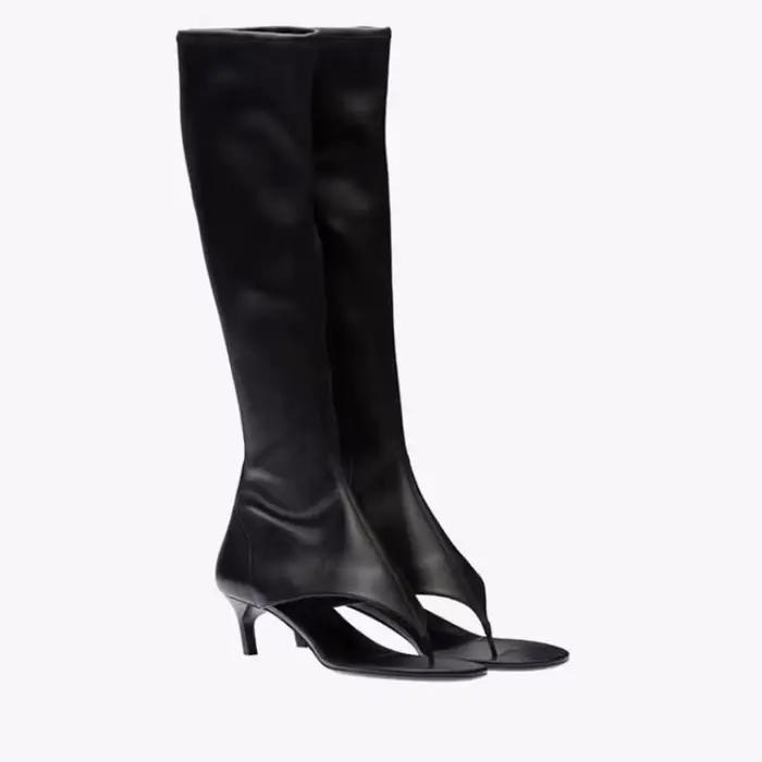 Bottes hautes au genou évidées pour femmes, sandales irrégulières, chaussures européennes et américaines, Parker ouvert, noir et blanc, sexy
