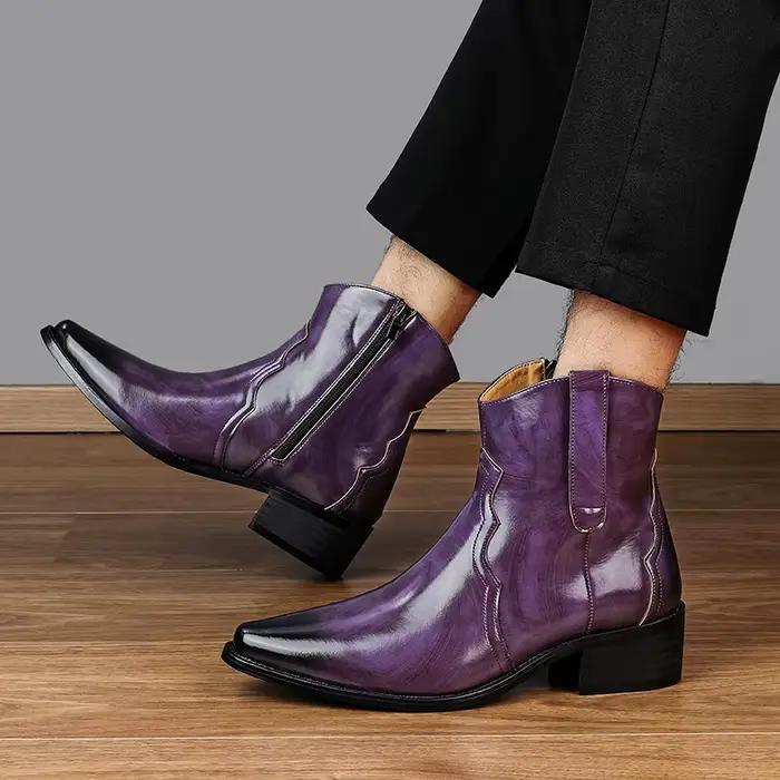 Bottes hautes pour hommes couleur unie confortables légères modernes élégantes à talons hauts pour affaires et occasions spéciales