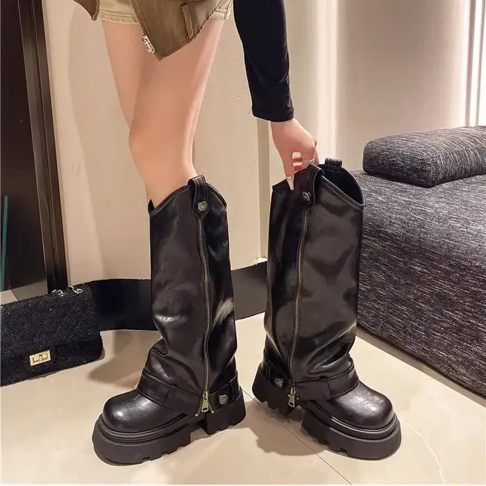 Bottes occidentales hautes rétro pour femmes