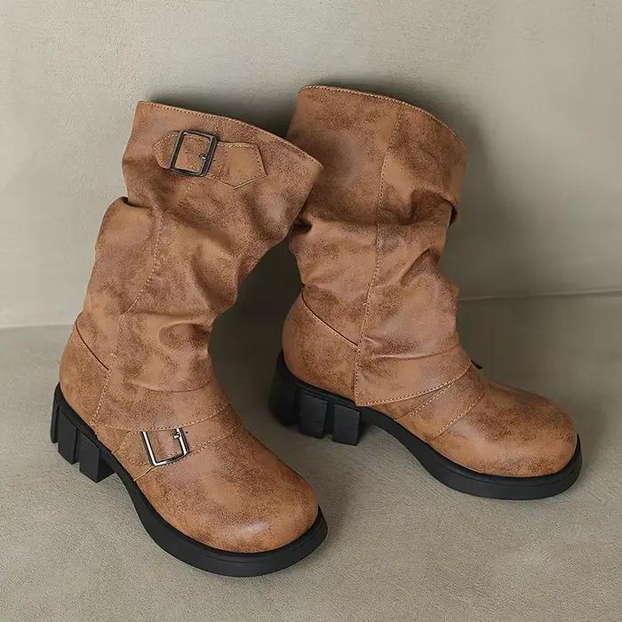 Chaussures gothiques plissées à bout rond pour femmes