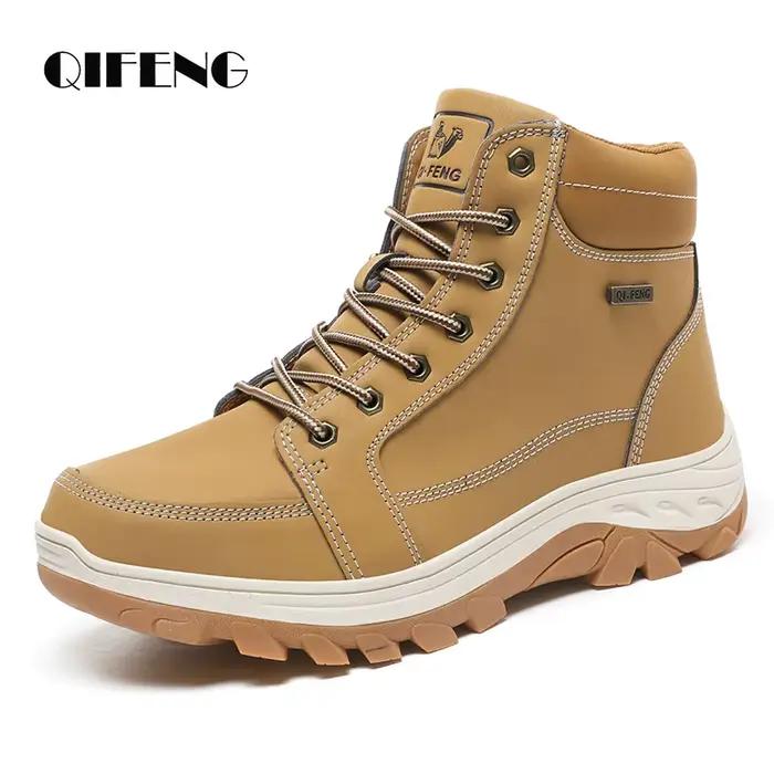 Bottines jaunes chaussures de Cowboy neige fourrure chaude baskets rembourré Trekking noir imperméable en cuir hommes chaussure de randonnée hiver été