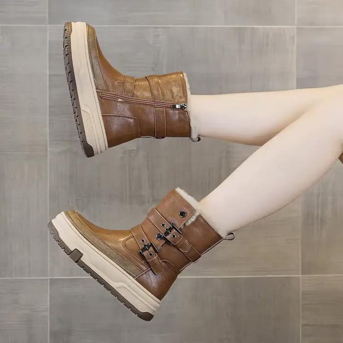 AIYUQI – bottes de neige en cuir véritable pour femmes