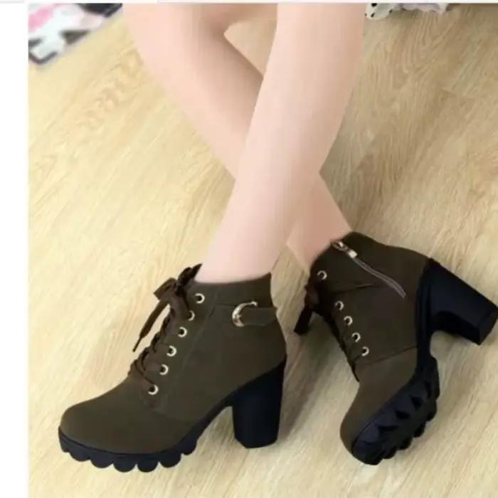 2025 nouveau printemps hiver à la mode polyvalent femmes bottes à lacets à la mode polyvalent dames chaussures confortables talons hauts bottes