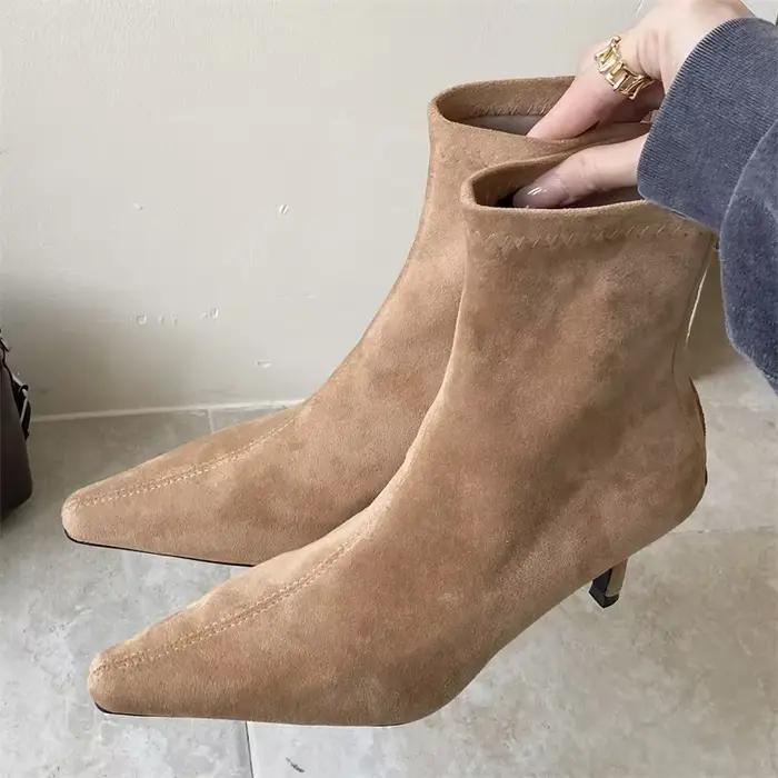 Aneikeh Style de rue bout pointu femmes bottines mode talons fins chaussures à glissière automne hiver Punk Chelsea chaussons courts