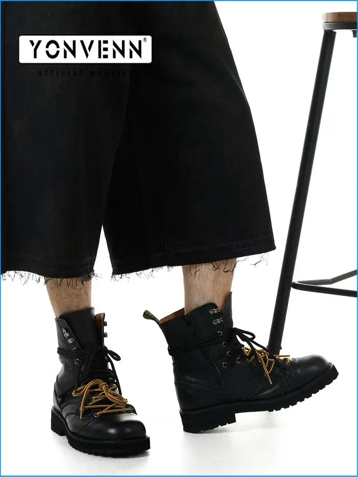 Bottes courtes en cuir véritable pour hommes, design bout rond, talons moyens, semelle en caoutchouc, ajustement parfait, idéales pour l'automne et le printemps, bottes de travail et loisirs