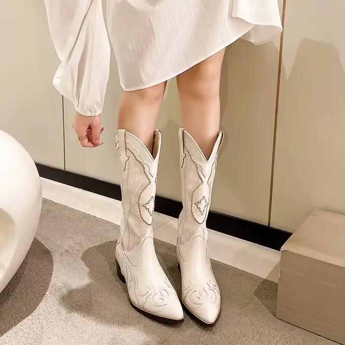 Bottes femme rétro automne hiver blanc genou