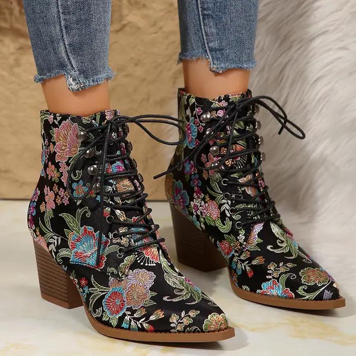 Bottines ethniques à bout pointu pour femmes