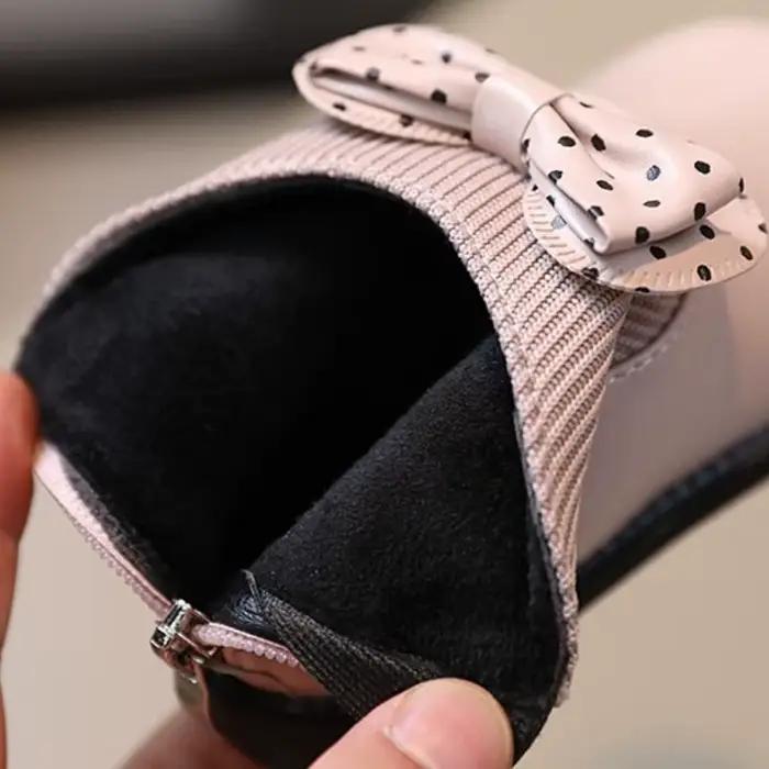JGSHOWKITO Bottes à pois pour filles, bottes courtes antidérapantes avec nœud décoratif, bottes courtes de princesse antidérapantes pour enfants, bottines d'automne et d'hiver pour enfants